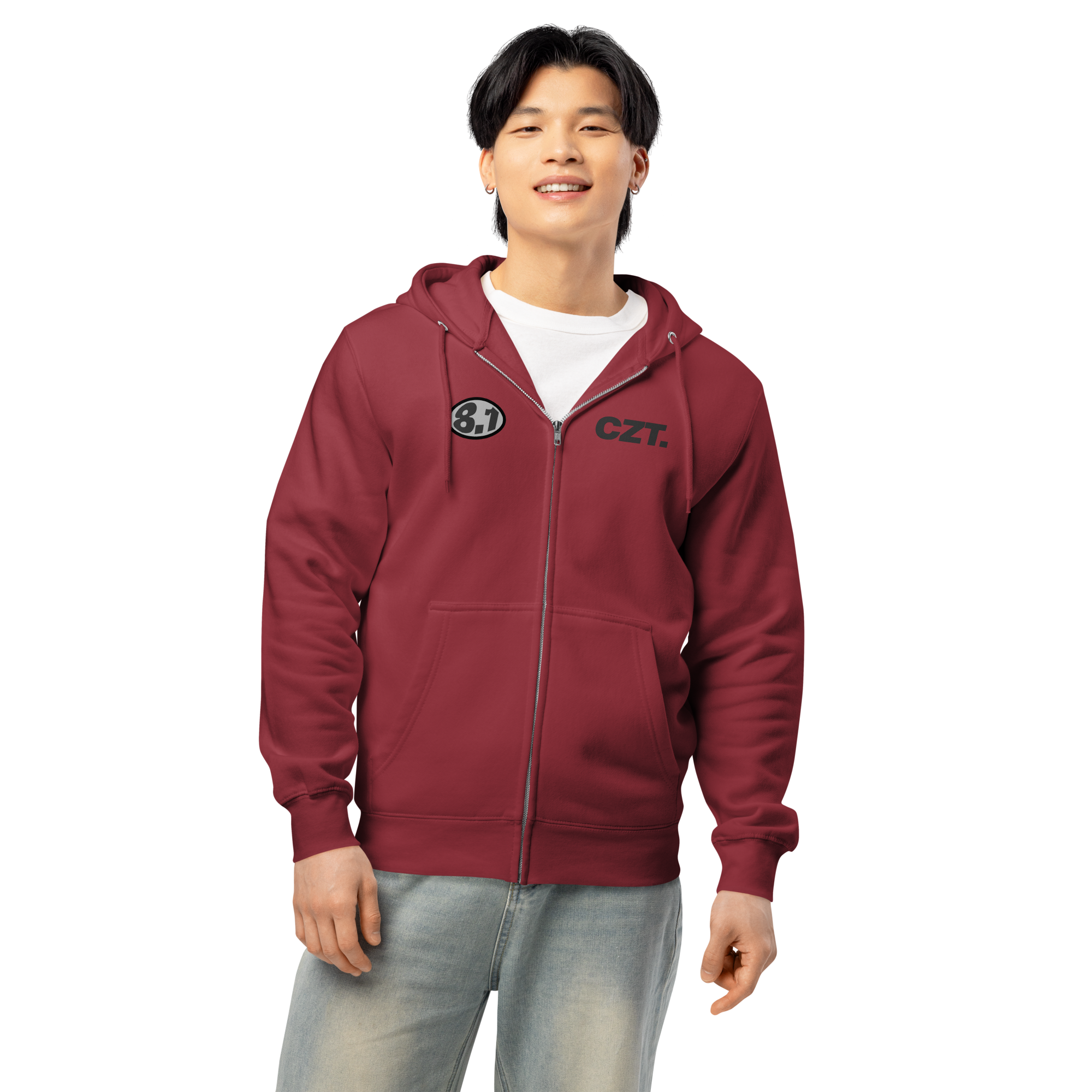 Burgundy CZT Zip-Up Hoodie
